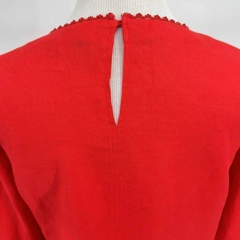 J. Crew Red Embroidered Linen Top Size 6